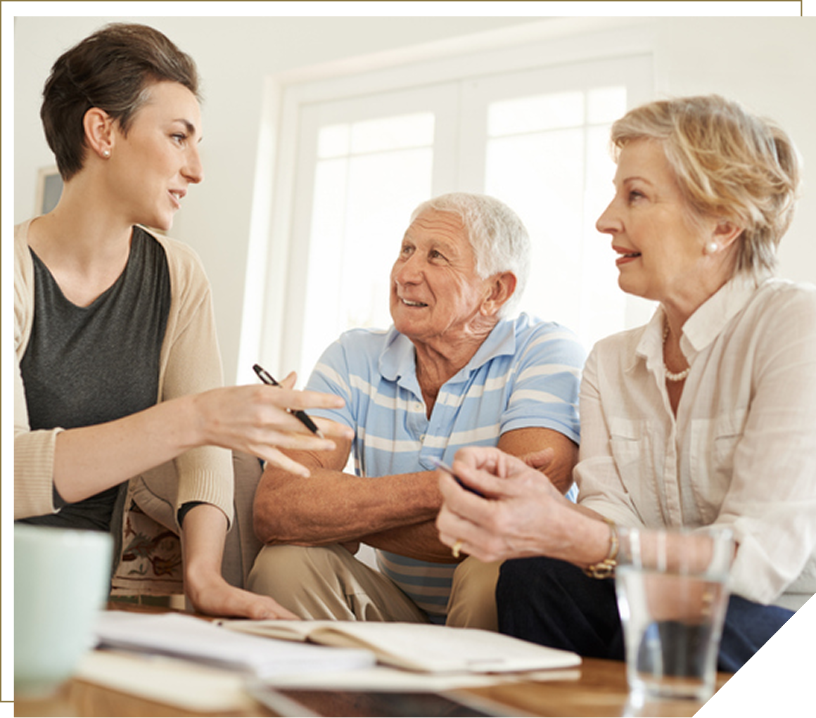 Elderly couple consulting with a professional woman